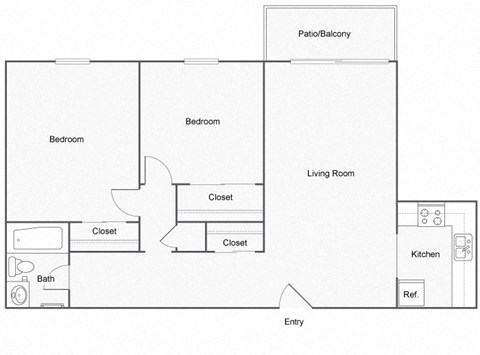 2 Bedroom 1 Bath Floor Plan at Summit East Nashville, Nashville